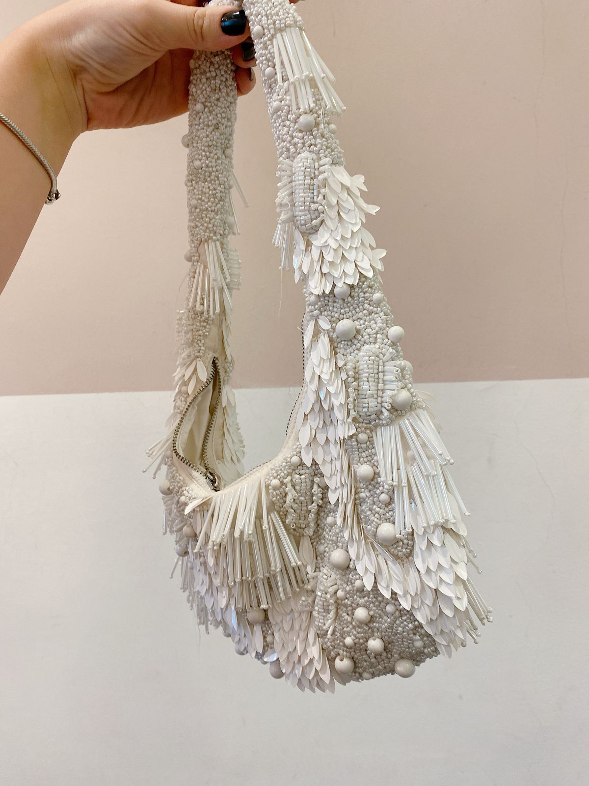 Bolsa miçangas branca Zara - Imagem 6