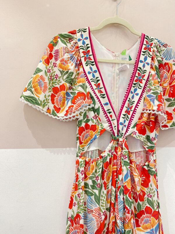 Vestido longo floral recortes Farm P - Imagem 3