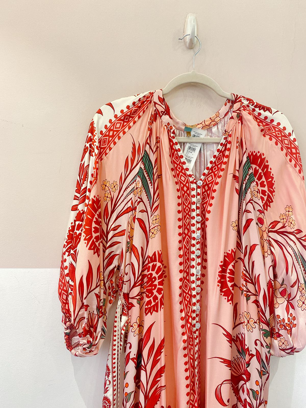 Vestido midi rosa estampado Farm P - Imagem 8