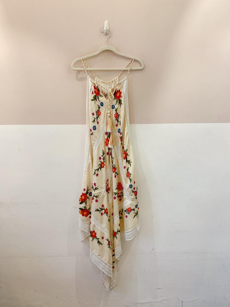 Vestido midi bege floral renda Farm P - Imagem 2
