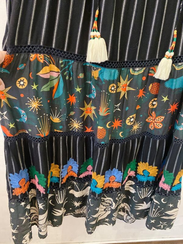 Vestido midi amplo preto estampado Farm Global P - Imagem 7