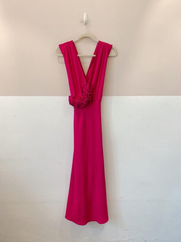 Vestido midi fucsia aplicação Cris Barros 38