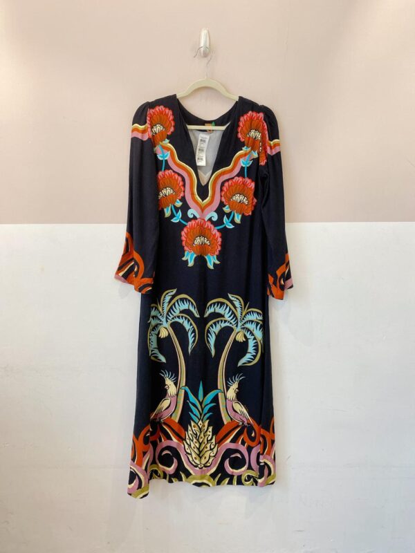Vestido midi preto estampado Farm P