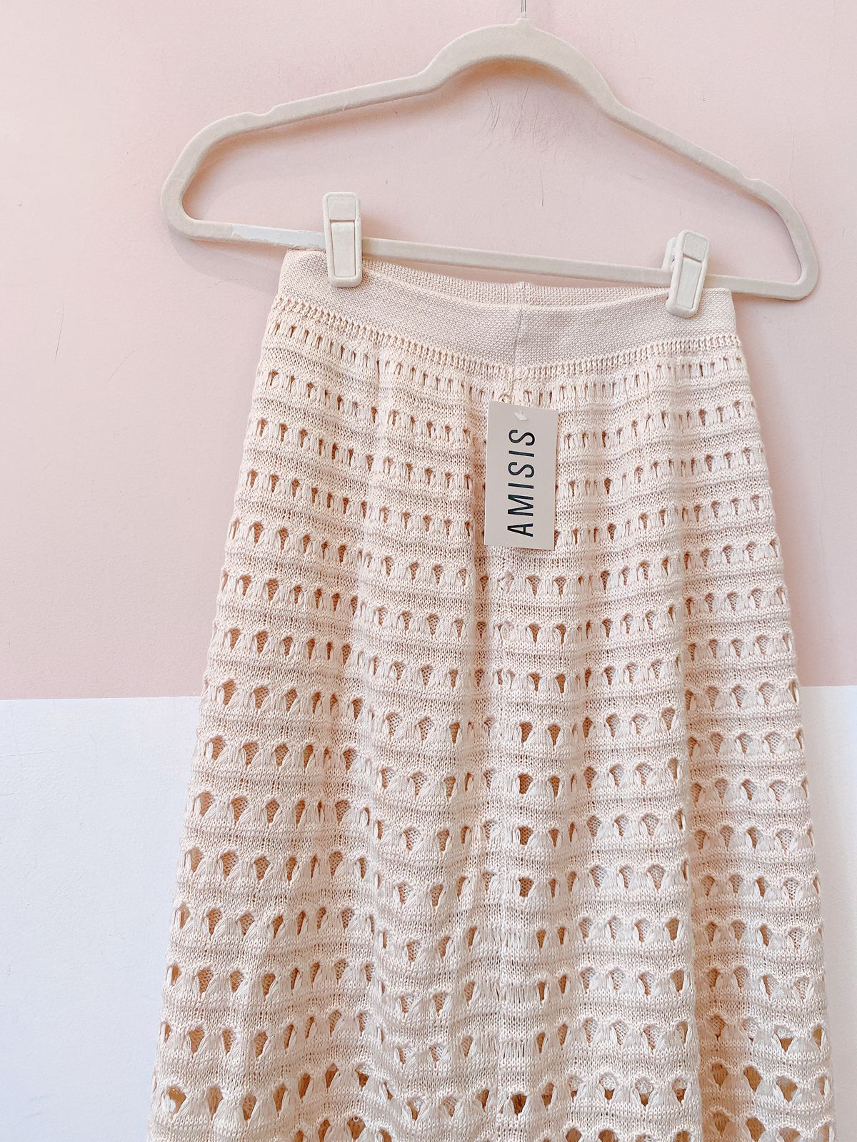 Saia midi crochet bege Amisis M - Imagem 4