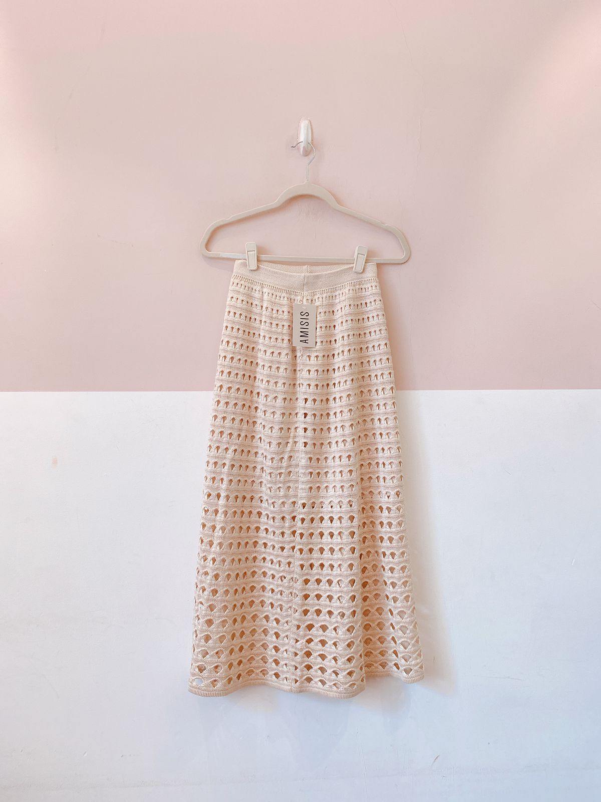 Saia midi crochet bege Amisis M - Imagem 2