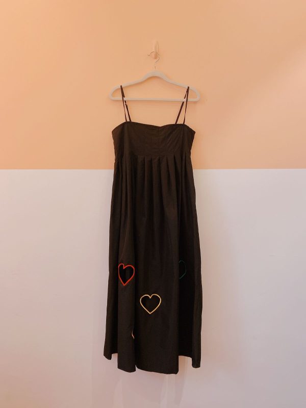Vestido midi preto corações Shein M