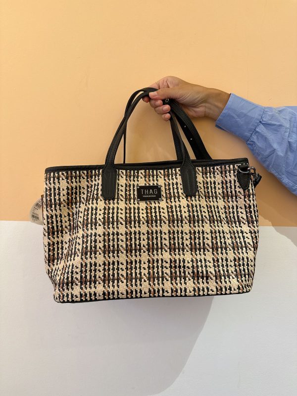 Bolsa palha couro preto Thag